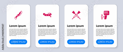 Set Outboard boat motor, Crossed oars paddles, Inflatable with and Knife. Business infographic template. Vector