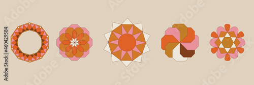 Retro 60s - 70s style with a rainbow hippie sun in a simple linear style. Naive boho style by hand, festival of colors and music, signs of peace and free love
