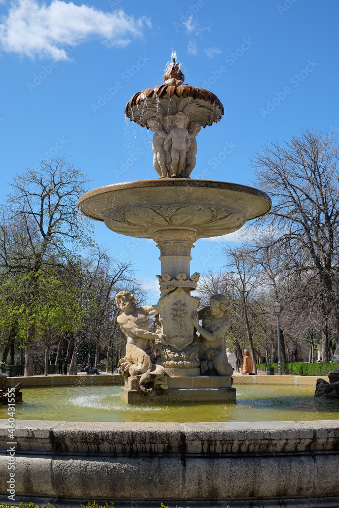 fountain in the Retiro Park, Madrid. green area in the center of the city of madrid