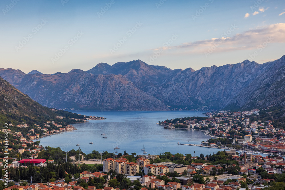 Panoramic view to Kotor bay in the morning from above