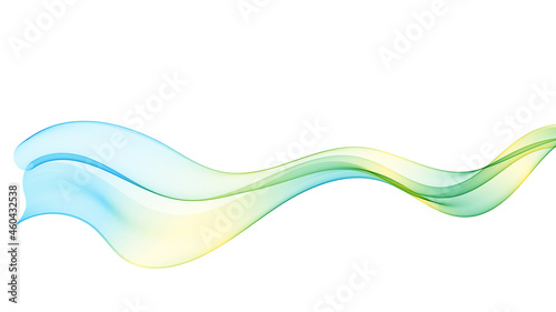 Transparent colored wavy lines on a white background. Abstract vector wave spectrum.
