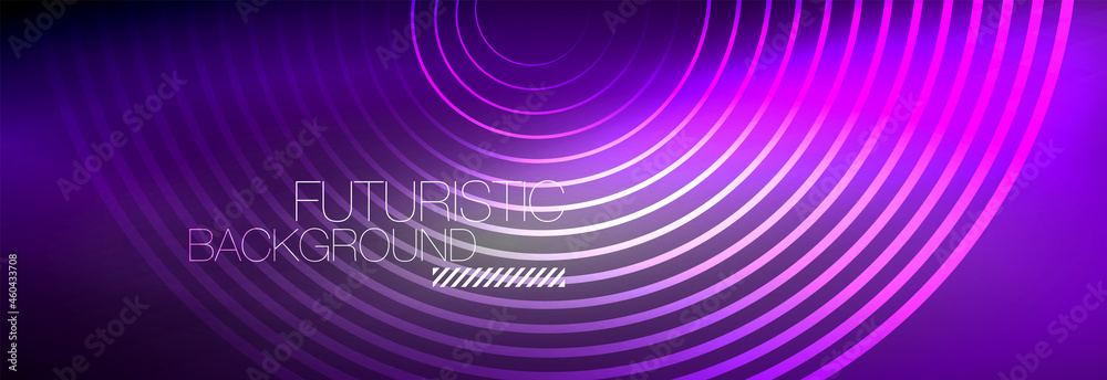 Dark abstract background with glowing neon circles. Trendy layout template for business or technology presentation, internet poster or web brochure cover, wallpaper Dark abstract background with glowing neon circles. Trendy layout template for business or technology presentation, internet poster or web brochure cover, wallpaper