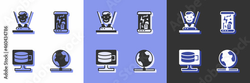Set Global technology, Hologram, Cloud database and Cryogenic capsules icon. Vector
