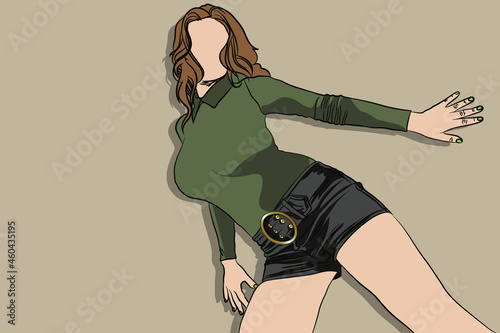 Fashion model in full sleeve t-shirt and shorts posing for photoshoot cartoon art