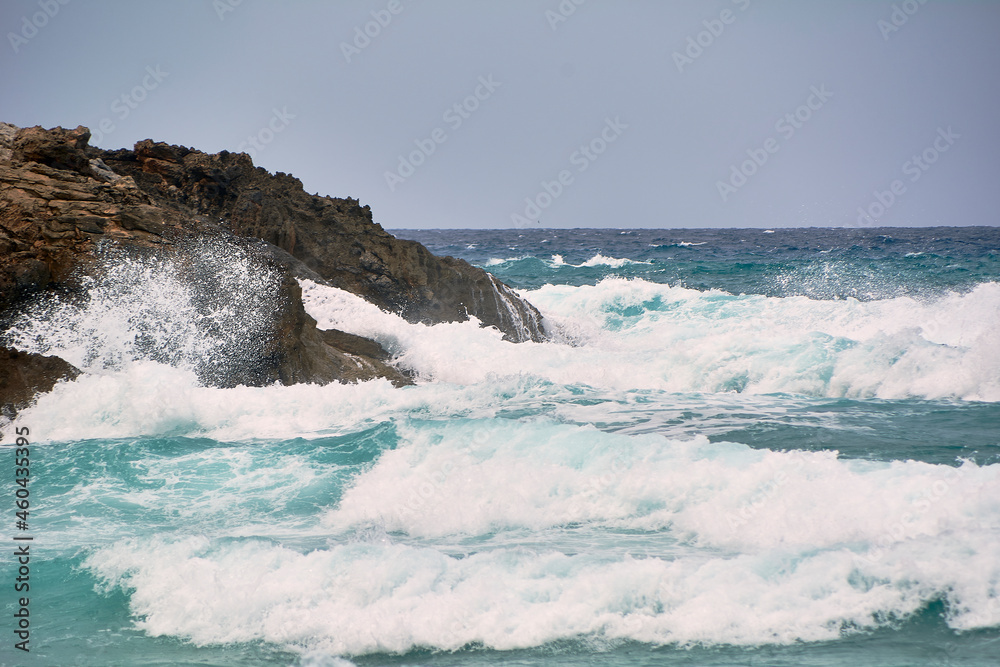 Shore rocks battered by waves, Mediterranean Sea