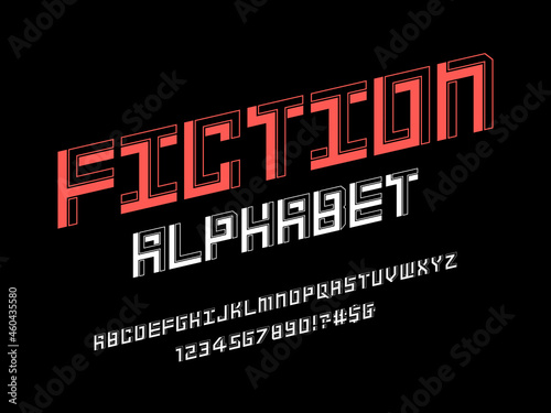 Optical illusion style alphabet design with uppercase, numbers and symbols