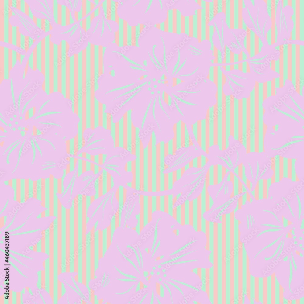 Floral Seamless Pattern with striped textures