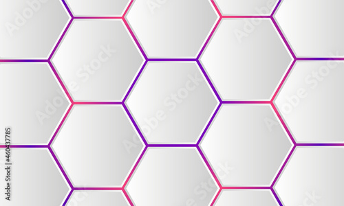 White 3d hexagonal technology vector abstract background. Colored bright flashes under hexagon in modern technology futuristic background vector illustration. White and color honeycomb texture grid.