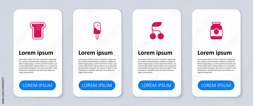 Set Jam jar, Fresh berries, Ice cream and Bread toast. Business infographic template. Vector Set Jam jar, Fresh berries, Ice cream and Bread toast. Business infographic template. Vector