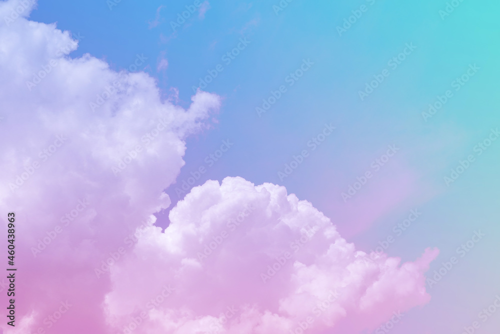 Fototapeta premium beauty sweet pastel pink blue colorful with fluffy clouds on sky. multi color rainbow image. abstract fantasy growing light