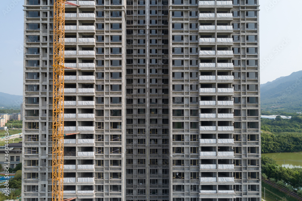 Aerial view of multistory apartment construction site in China Aerial view of multistory apartment construction site in China