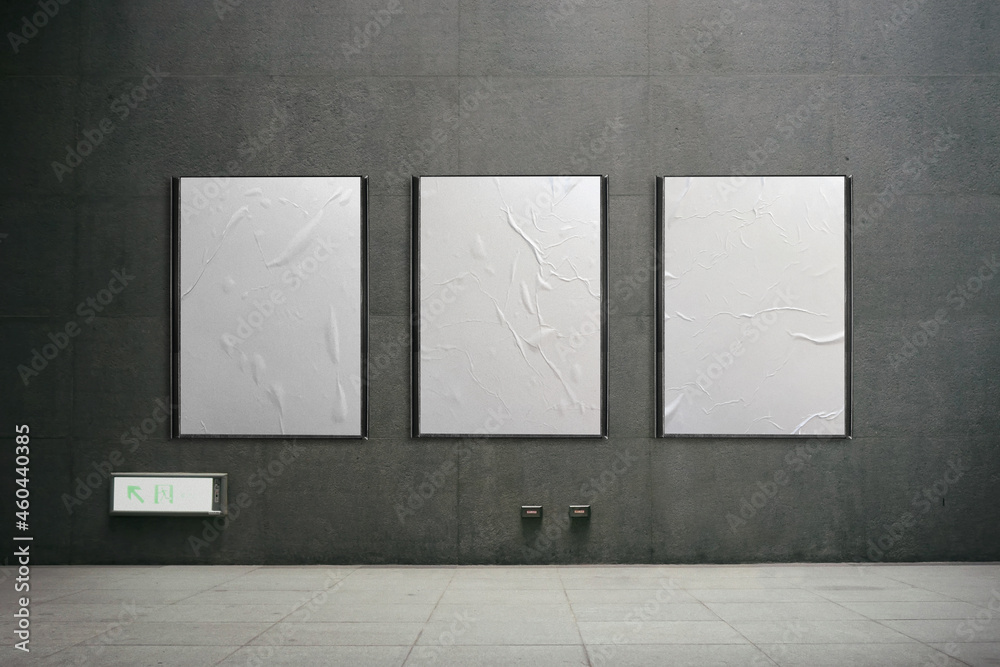 Urban Mock up white paper billboard or poster in a frame on a wall background Urban Mock up white paper billboard or poster in a frame on a wall background