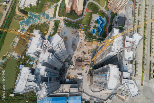 Aerial view of multistory apartment construction site in China