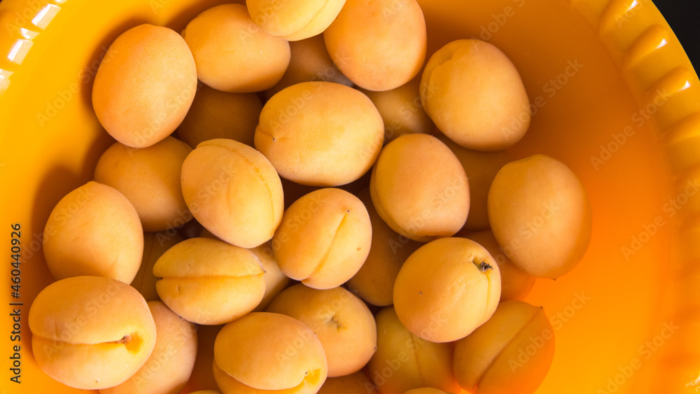 Yellow apricots, close up, copy space Yellow apricots, close up, copy space