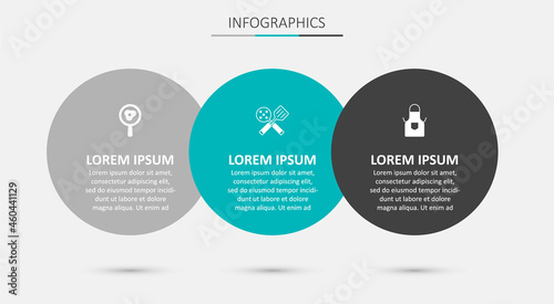 Set Spatula, Fried eggs on frying pan and Kitchen apron. Business infographic template. Vector