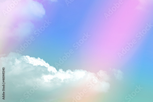 beauty sweet pink green colorful with fluffy clouds on sky. multi color rainbow image. abstract fantasy growing light