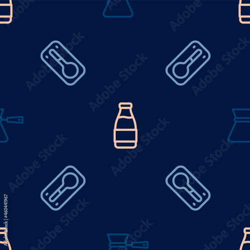 Set line Coffee turk, thermometer and Milk bottle on seamless pattern. Vector