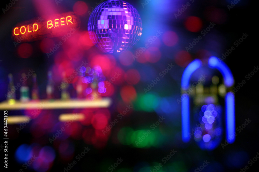 Jukebox in Bar with Disco Ball and Bokeh Jukebox in Bar with Disco Ball and Bokeh