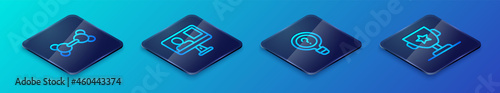 Set Isometric line Unknown search, Molecule, Award cup and Online class icon. Vector