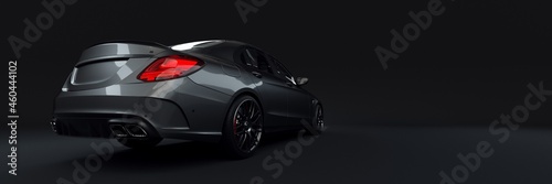 Foto Elegant dark metallic generic vehicle. Studio photo banner.