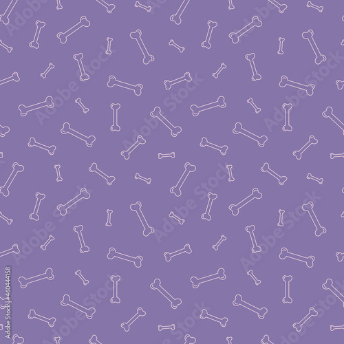 Seamless vector pattern with hand draw bones. Line objects isolated on purple background. Cute Halloween texture for wrapping paper, print, card, gift, fabric, textile, wallpaper.