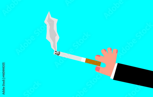 Cigar in hand and tobacco smoke background with free space
