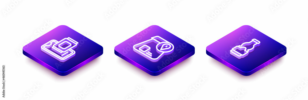 Set Isometric line Food ordering on mobile, Online food and Sauce bottle icon. Vector Set Isometric line Food ordering on mobile, Online food and Sauce bottle icon. Vector