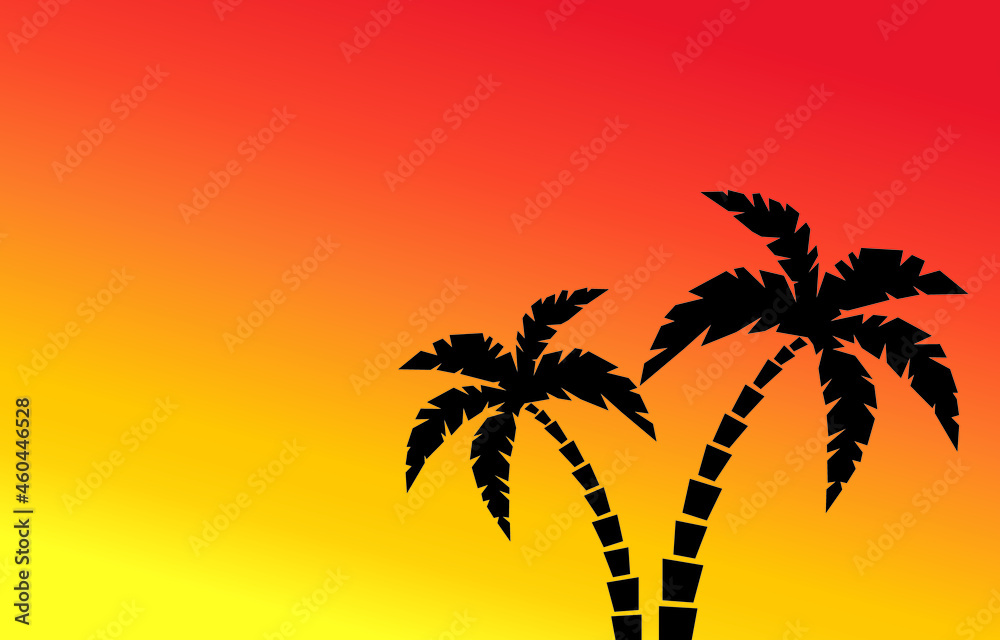 Palm trees and sun abstract, summer background with free space