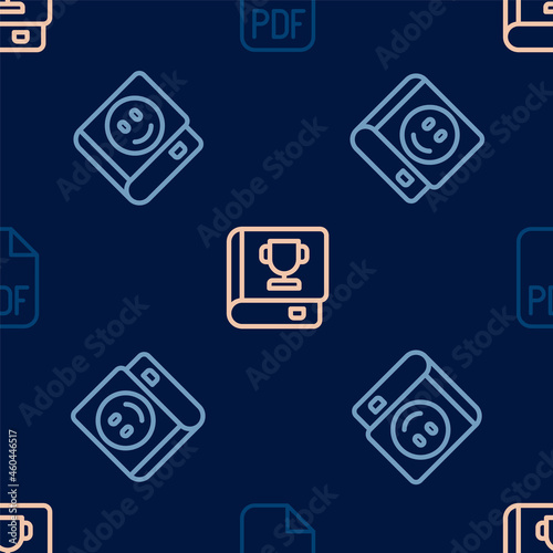 Set line PDF file document, Book and on seamless pattern. Vector