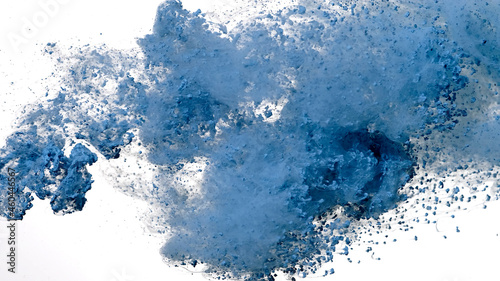 Drops of blue ink in water. Colored acrylic paints in water. Light blue watercolor ink in water on a white background. Blue cloud of ink on a white background. © chekart