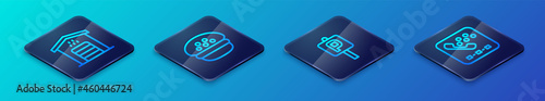 Set Isometric line Parking, Garage for taxi car, Taxi call telephone service and driver cap icon. Vector