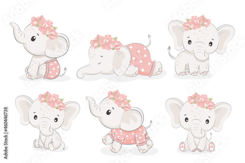 Plakaty dla dzieci  a-set-of-6-cute-elephant-girls-vector-illustration-of-a-cartoon