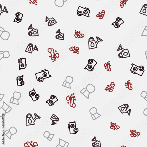 Set line Mobile water tank, Watering can, Jug glass with and Test tube drop on seamless pattern. Vector