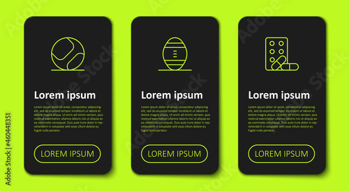 Set line Baseball ball, American Football and Sports doping with dumbbell. Business infographic template. Vector
