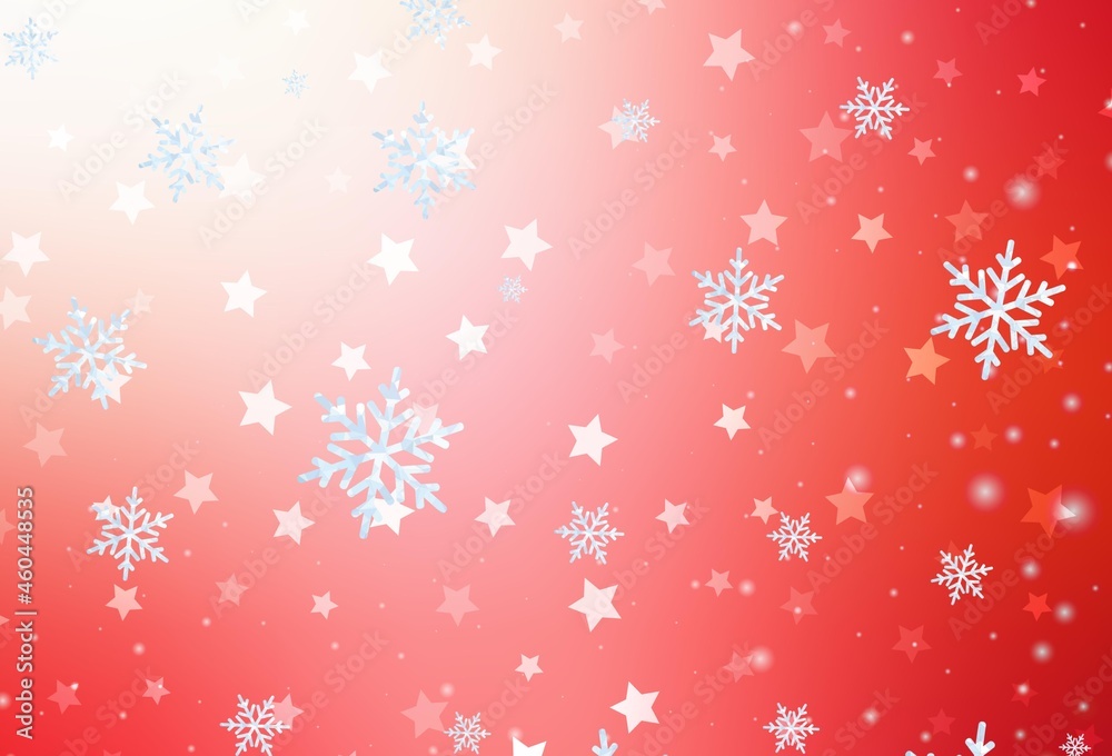 Light Red vector template with ice snowflakes, stars.