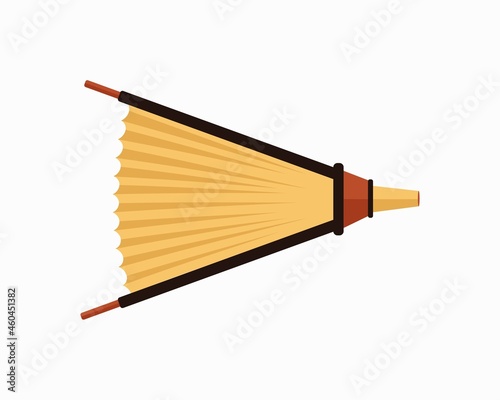Blacksmith blower. Yellow vintage bellows for fanning fire in forg leather retro fan for vector cooling.