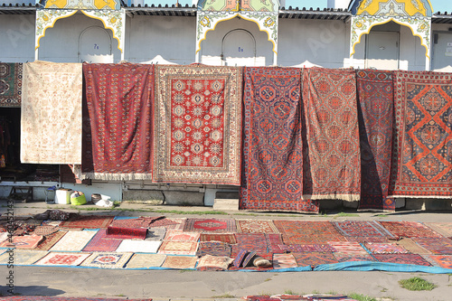 view of the market of oriental carpets in the Izmailovsky Kremlin in Moscow photo