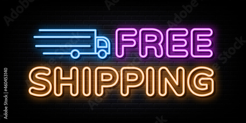 Free Shipping Neon Signs Vector. Design Template Neon Style
