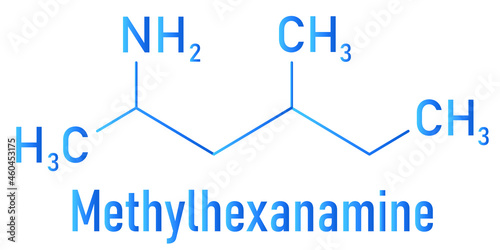 Methylhexanamine (dimethylamylamine, DMAA) stimulant molecule. Skeletal formula. photo