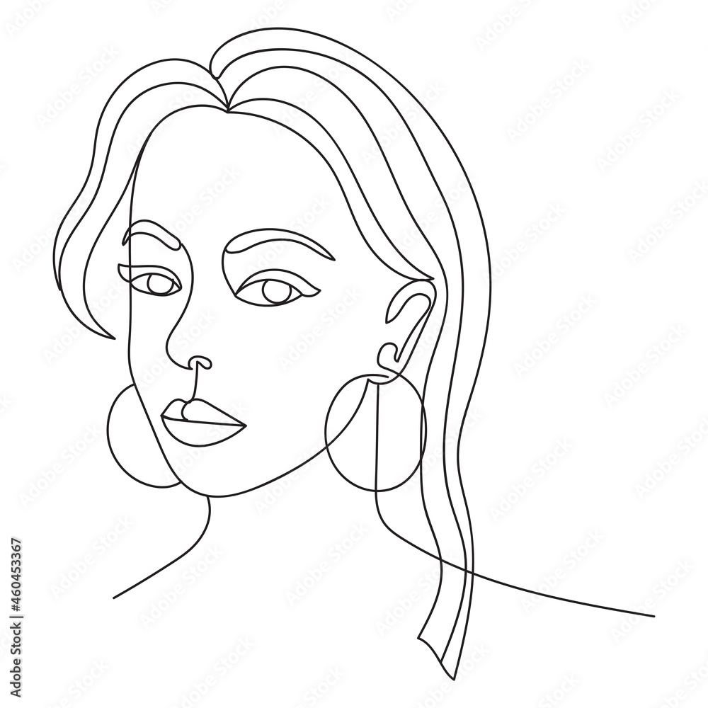Young beautiful woman. One line drawing. Design element. Vector illustration isolated on white background. Template for books, stickers, posters, cards, clothes. Young beautiful woman. One line drawing. Design element. Vector illustration isolated on white background. Template for books, stickers, posters, cards, clothes.