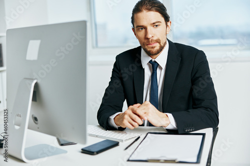 male manager in a suit office work phone Lifestyle