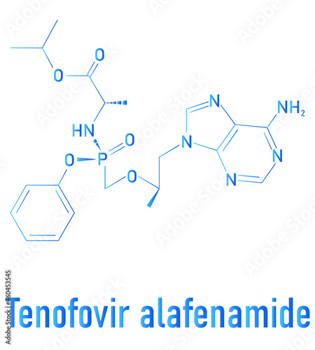Tenofovir alafenamide antiviral drug molecule (prodrug of tenofovir). Skeletal formula.