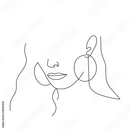 Young beautiful woman. One line drawing. Design element. Vector illustration isolated on white background. Template for books, stickers, posters, cards, clothes.