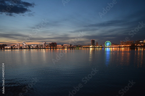 Kazan embankment evening city, river, view of the night city, summer evening on the embankment