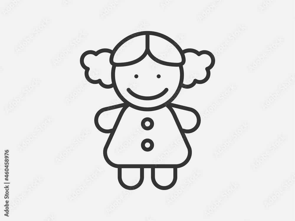 Doll toy icon on white background. Line style vector illustration. Doll toy icon on white background. Line style vector illustration.