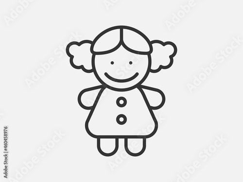 Doll toy icon on white background. Line style vector illustration.