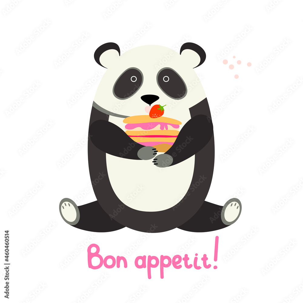 Fototapeta premium Cute panda with a cake, vector illustration