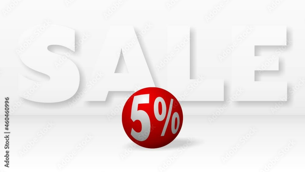 A beautiful red ball with 5 percent discount rolling against big white letters SALE A beautiful red ball with 5 percent discount rolling against big white letters SALE