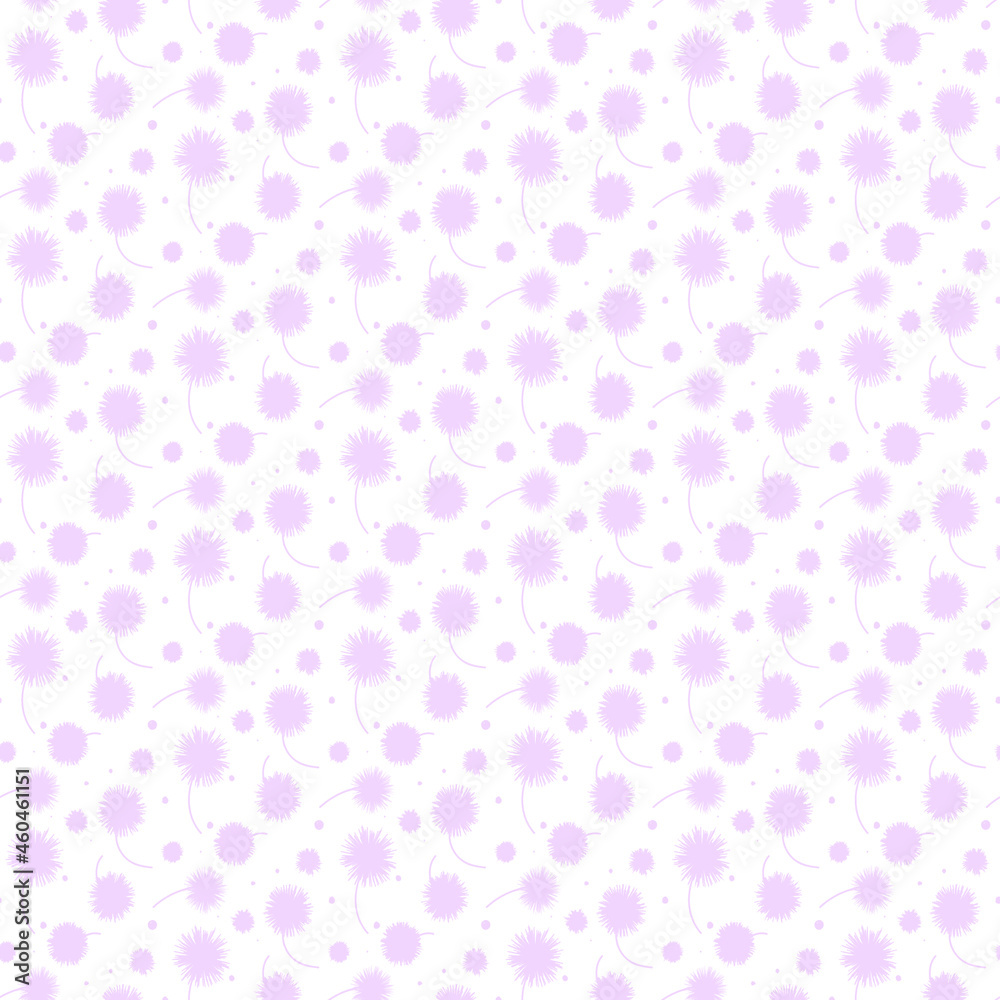 bright seamless sweet pale purple dandelion pattern with white colored background