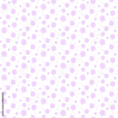 bright seamless sweet pale purple dandelion pattern with white colored background